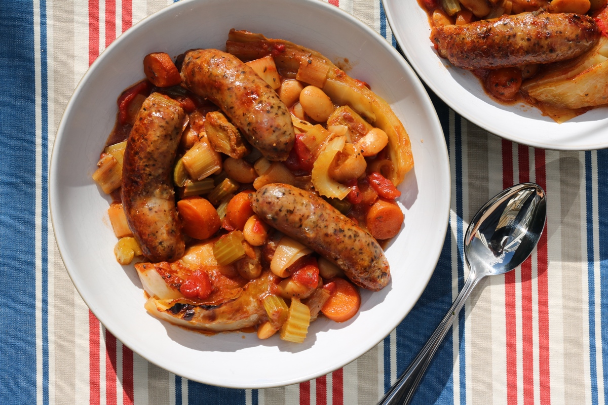 sausage, cabbage and butter bean casserole